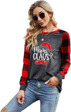 Women Mama Claus Christmas Mother Shirt Long Sleeve Buffalo Plaid Fashion Tops