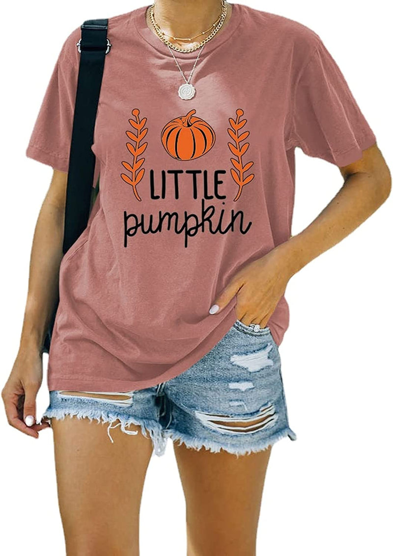 Women Little Pumpkin Shirt Short Sleeve Cute Halloween Tees