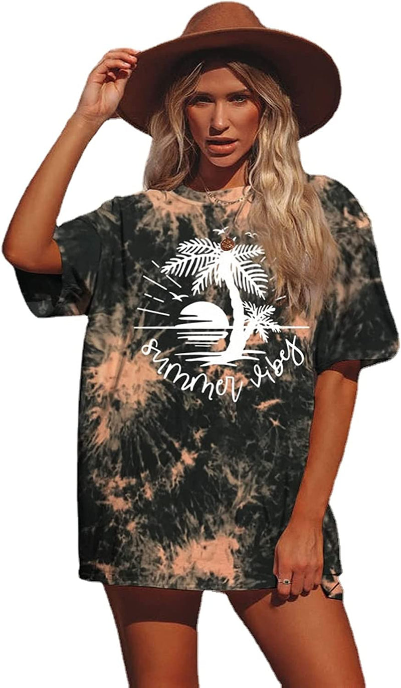 Women Summer Vibes Tee Shirt Women Summer Shirt Tie Dye Fashion Graphic T-Shirt