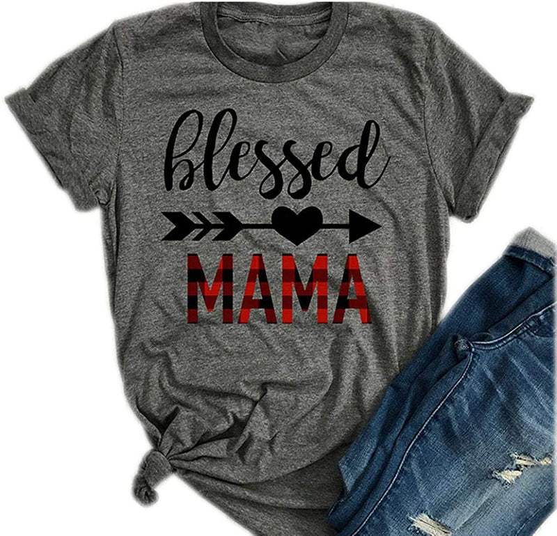 Women Blessed Mama T-Shirt Mama Shirt Gift for Mom