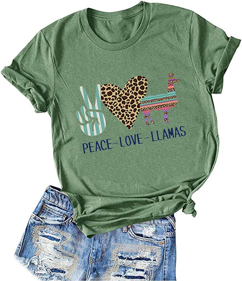 Women Peace Love Llamas T-Shirt Llama Shirt