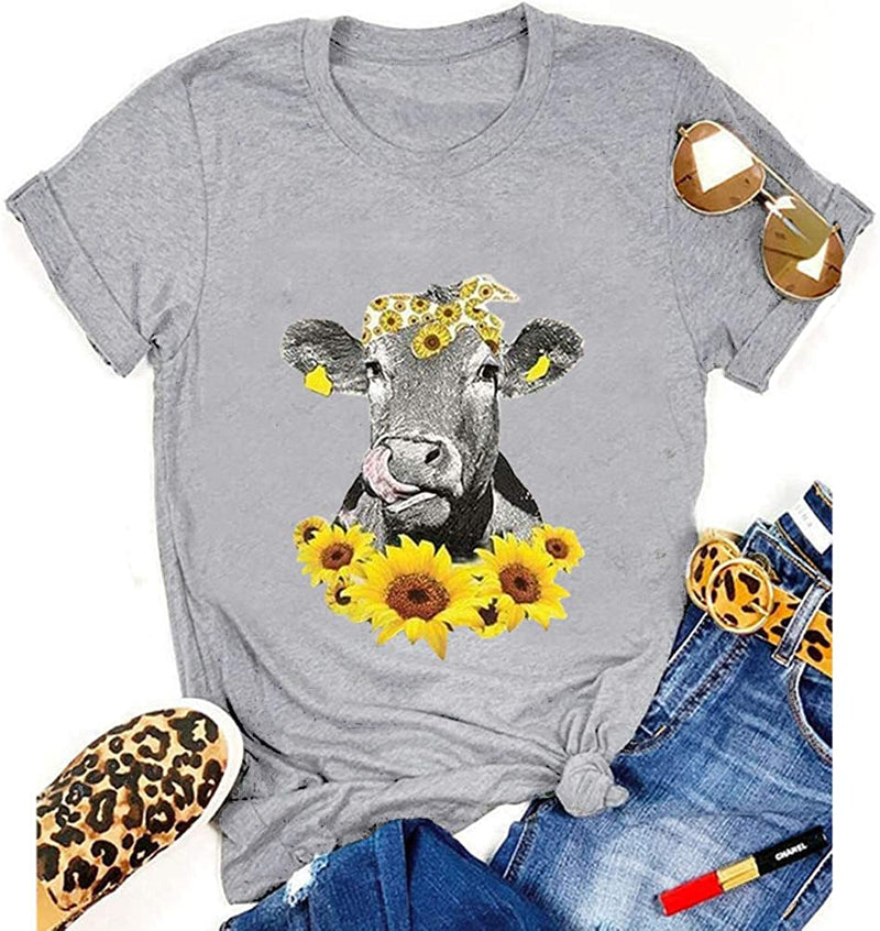 Women Cow with Sunflowers T-Shirt Heifer Shirt