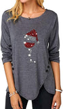 Women Wine Santa Hat Shirt Christmas Wine Fashion Blouse