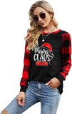 Women Mama Claus Christmas Mother Shirt Long Sleeve Buffalo Plaid Fashion Tops