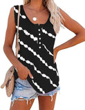 Women Casual Sleeveless Tie Dye Stripe Shirt Tunic Shirt with Buttons