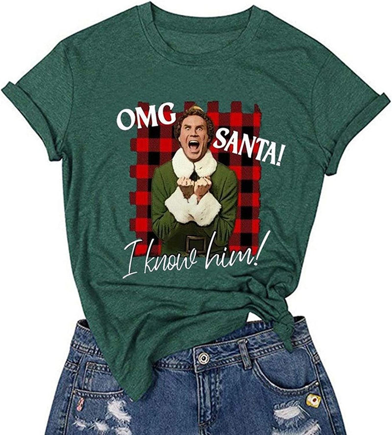 Women OMG Santa I Know Him Funny Christmas T-Shirt Santa Shirt