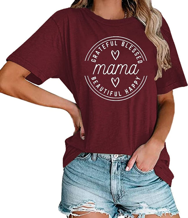 Women Mama Grateful Blessed Beautiful Happy T-Shirt