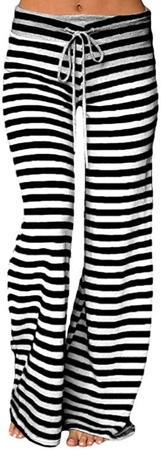 Fashion Striped Wide Leg Drawstring High Waist Yoga Pants