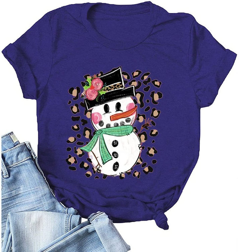 Women Cute Snowman T-Shirt Christmas Shirt