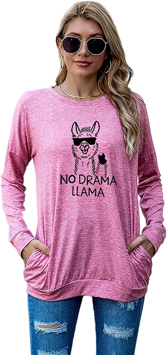 Women No Drama Llama Shirt Long Sleeve Llama Blouse with Pockets