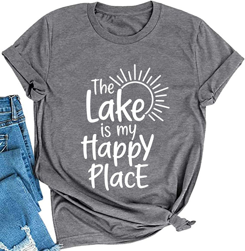 Women The Lake is My Happy Place T-Shirt Lake Life Shirt