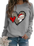 Women Buffalo Plaid Love Heart Santa Christmas Graphic Sweatshirt