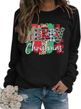 Women Long Sleeve Leopard & Buffalo Plaid Merry Christmas Sweater Christmas Shirt