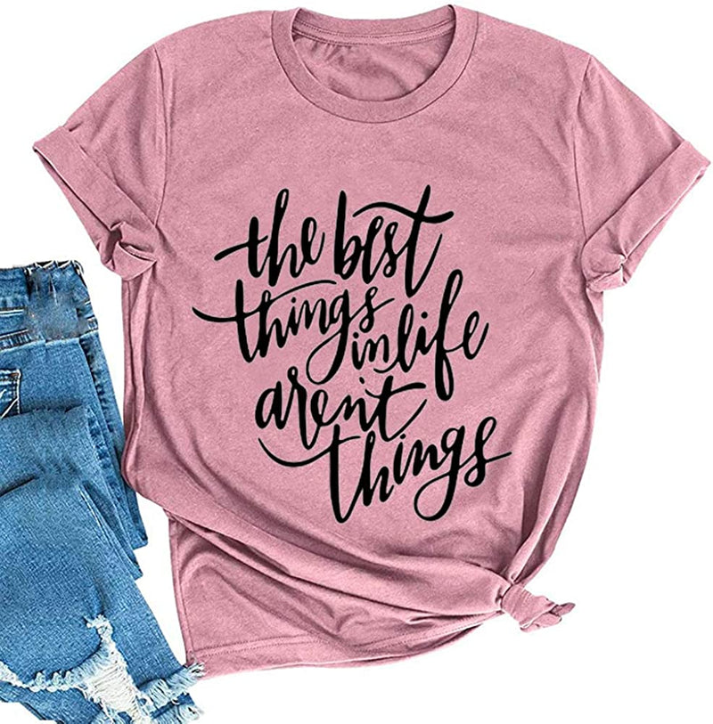 FZLYE Womens The Best Things in Life aren't Things Shirts Short Sleeve Loose Casual Tshirts Junior Teen Girls Graphic Tees (Large,1Red)