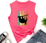 Women Vintage Retro Sloth Tank Trendy Sloth Graphic Tee Shirt