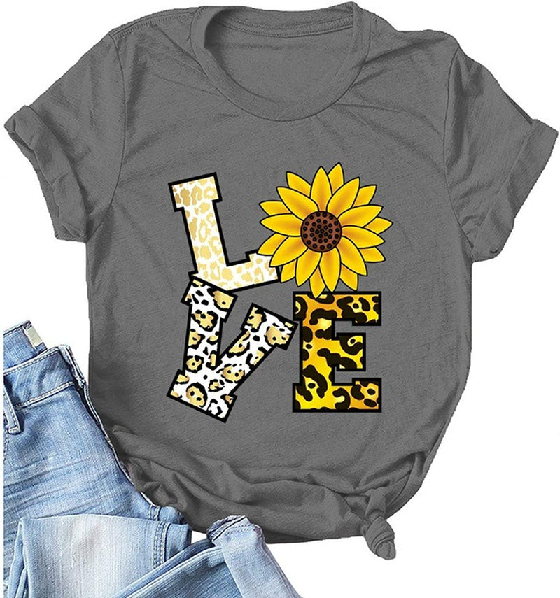 Women Leopard Love Sunflower T-Shirt Women Graphic Shirt