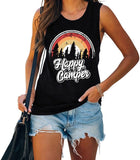 Women Happy Camper Tank Tops Camping Adventure Nature Lover Shirt