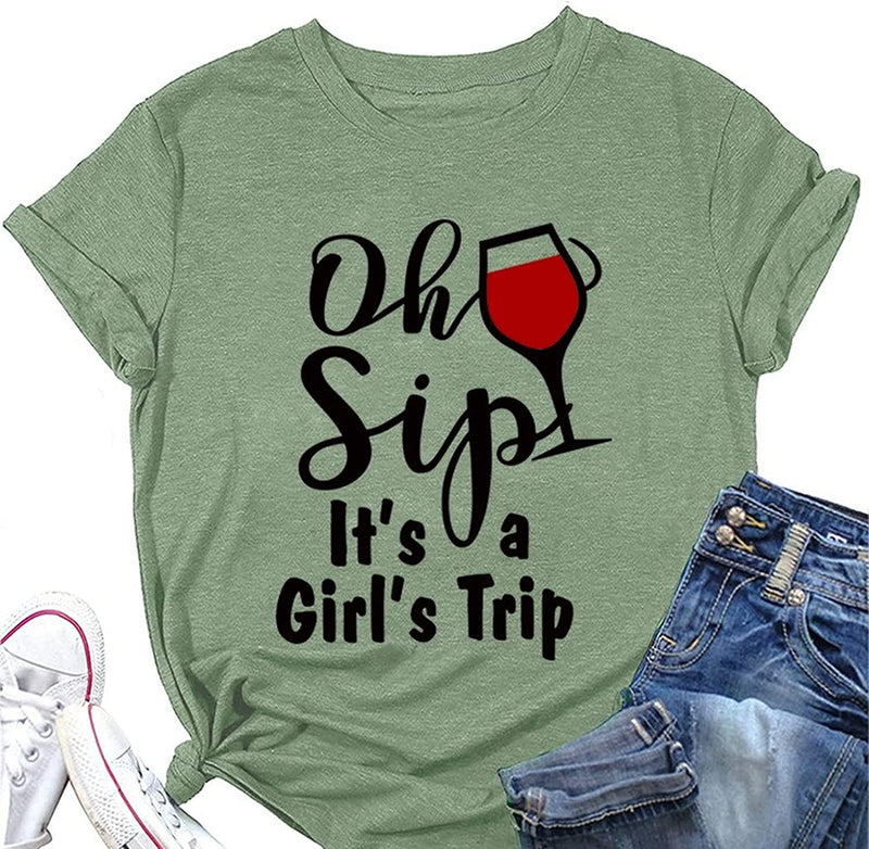 Chemise de voyage pour filles femmes Oh Sip c'est un t-shirt graphique de voyage pour filles
