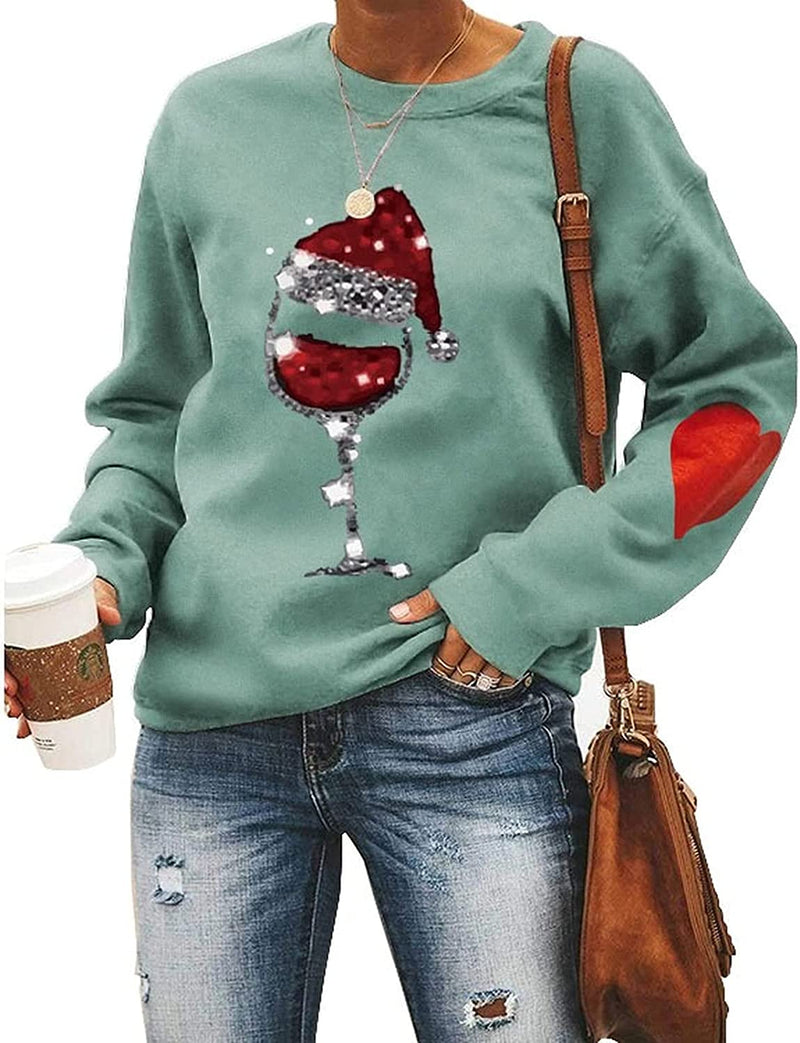 Chemise à vin de noël pour femmes, sweat-shirt en verre de vin du père noël
