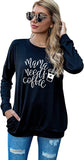 Mom Gift Shirt Women Mama Needs Coffee Long Sleeve Blouse with Pockets