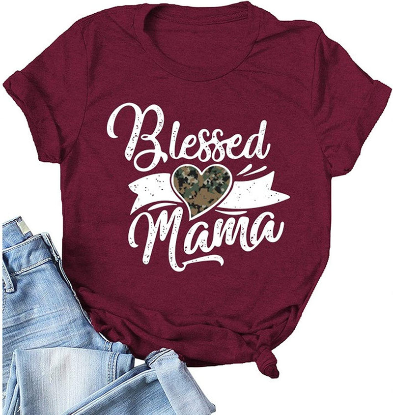 Women Blessed Mama T-Shirt Cute Mom Shirt
