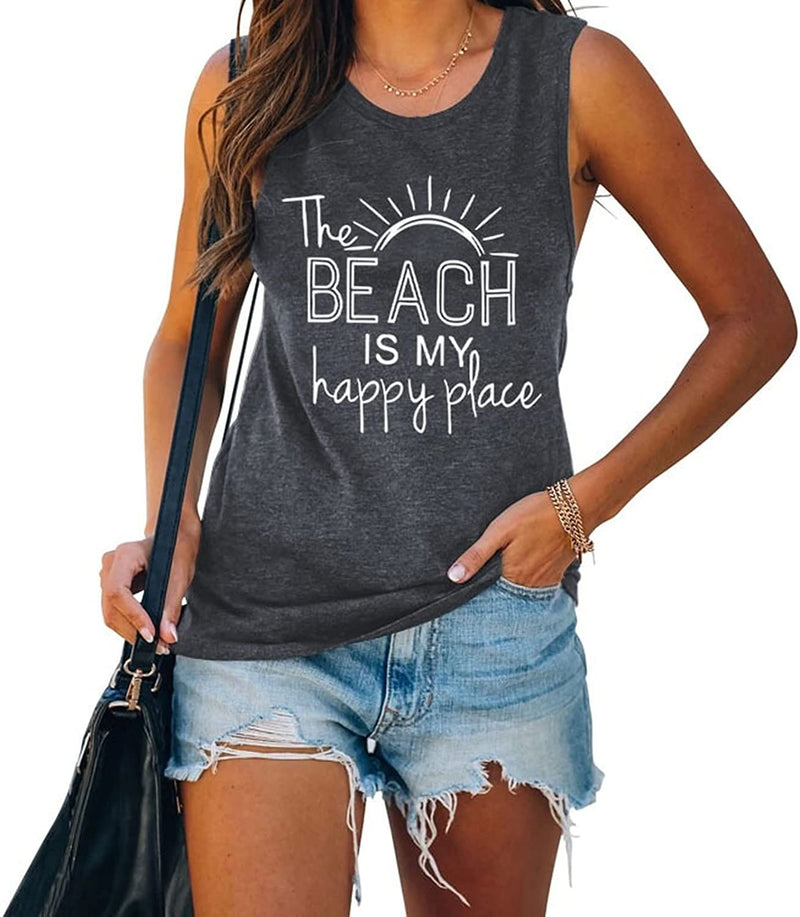 The Beach is My Happy Place Chemise sans manches pour femme Débardeur de plage d'été