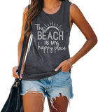 The Beach is My Happy Place Sleeveless Shirt for Women Summer Beach Tank Shirt