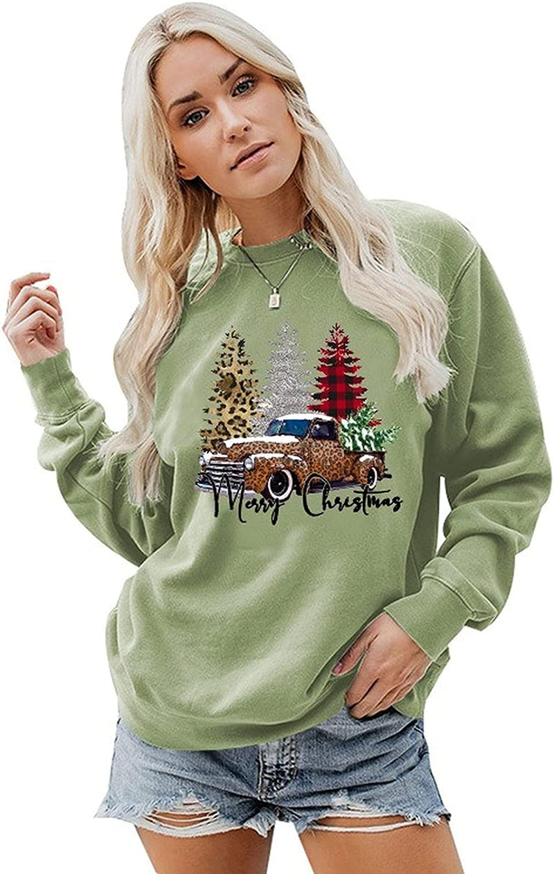 Sweat-shirt joyeux noël pour femmes, chemise de voiture, arbre de noël