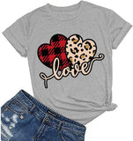 Women Buffalo Plaid & Leopard Love T-Shirt Valentine's Day Shirt