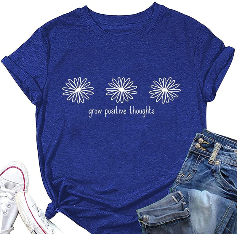 Grow Positive Thoughts Tees Women Self Care Gift Wildflower Plants T-Shirt