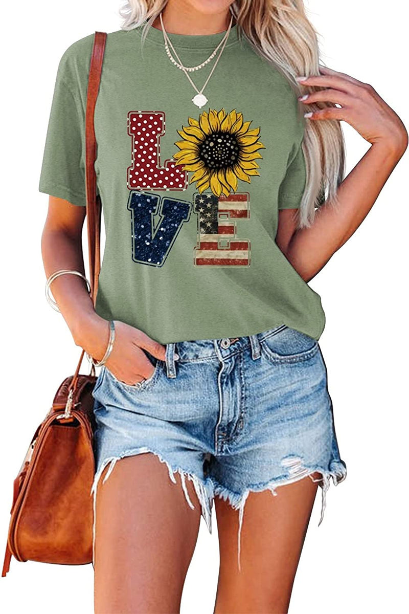 American Flag Love Shirt Women 4th of July Independence Day Tees Tops