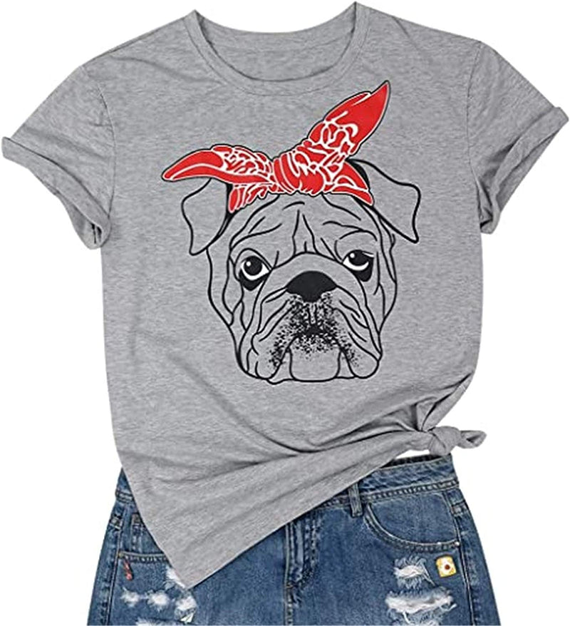 Women Bulldog with Bandana T-Shirt Cute Dog Graphic Shirt
