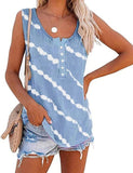 Women Casual Sleeveless Tie Dye Stripe Shirt Tunic Shirt with Buttons