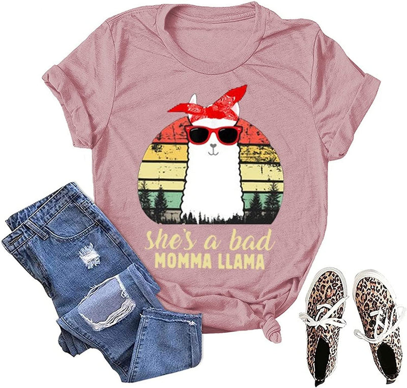 Funny Llama Mom Shirt Women She's A Bad Momma Llama T-Shirt