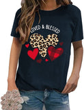 Loved & Blessed Valentines Day Shirt Women Love Heart Tee Tops