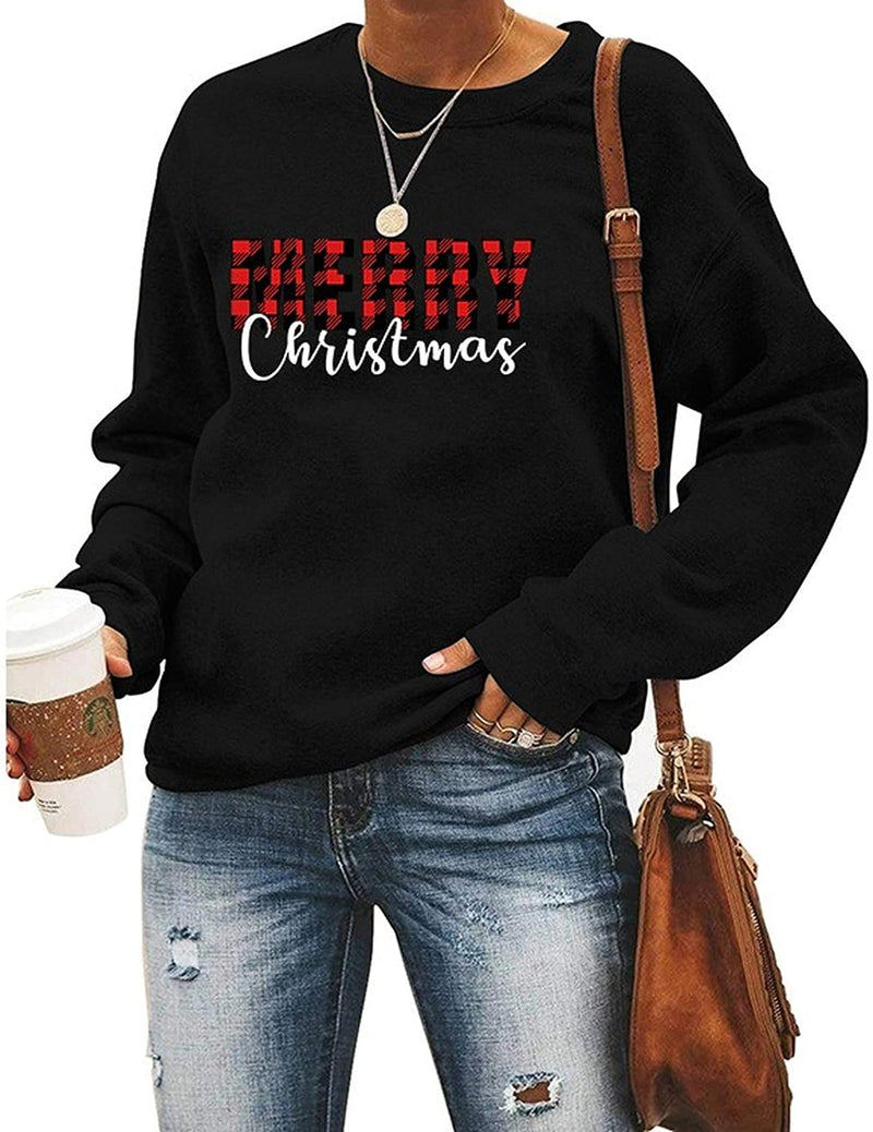 Women Long Sleeve Buffalo Plaid Merry Christmas Sweater Christmas Shirt