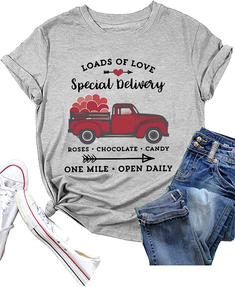 Happy Valentines Day Truck Shirt Women Loads of Love T-Shirt