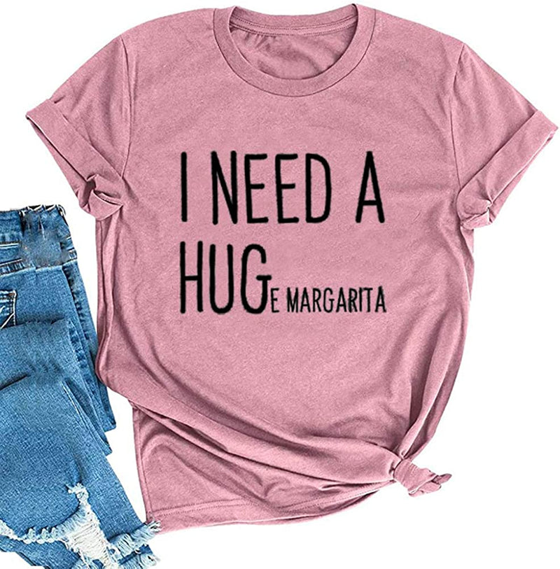 FZLYE Womens I Need A Huge Glass of Wine T-Shirt Short Sleeve Taco Tees Margarita Shirt Funny Drinking Tops (X-Large,A4Red)