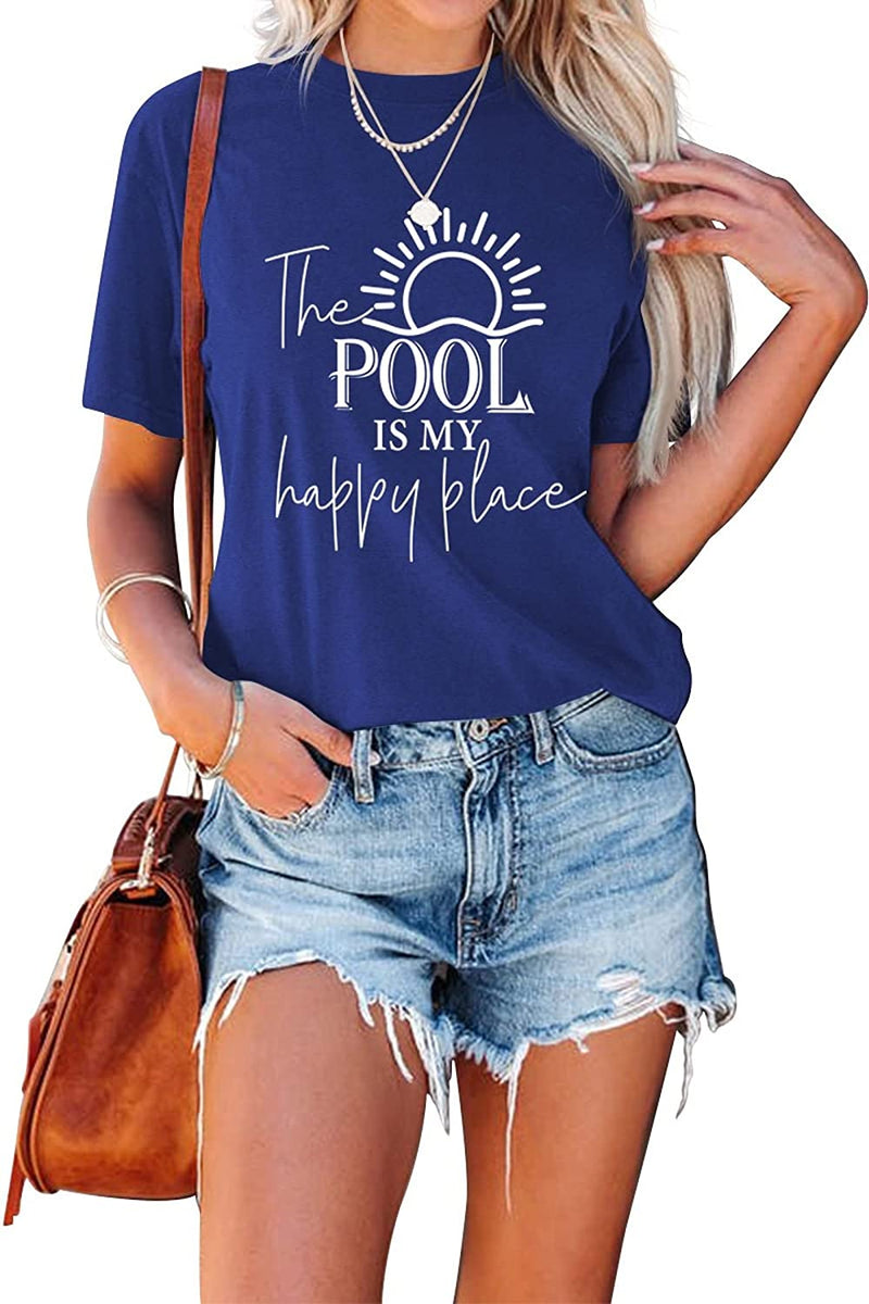 Women Family Trip T-Shirt The Pool is My Happy Place Summer Trip Tee