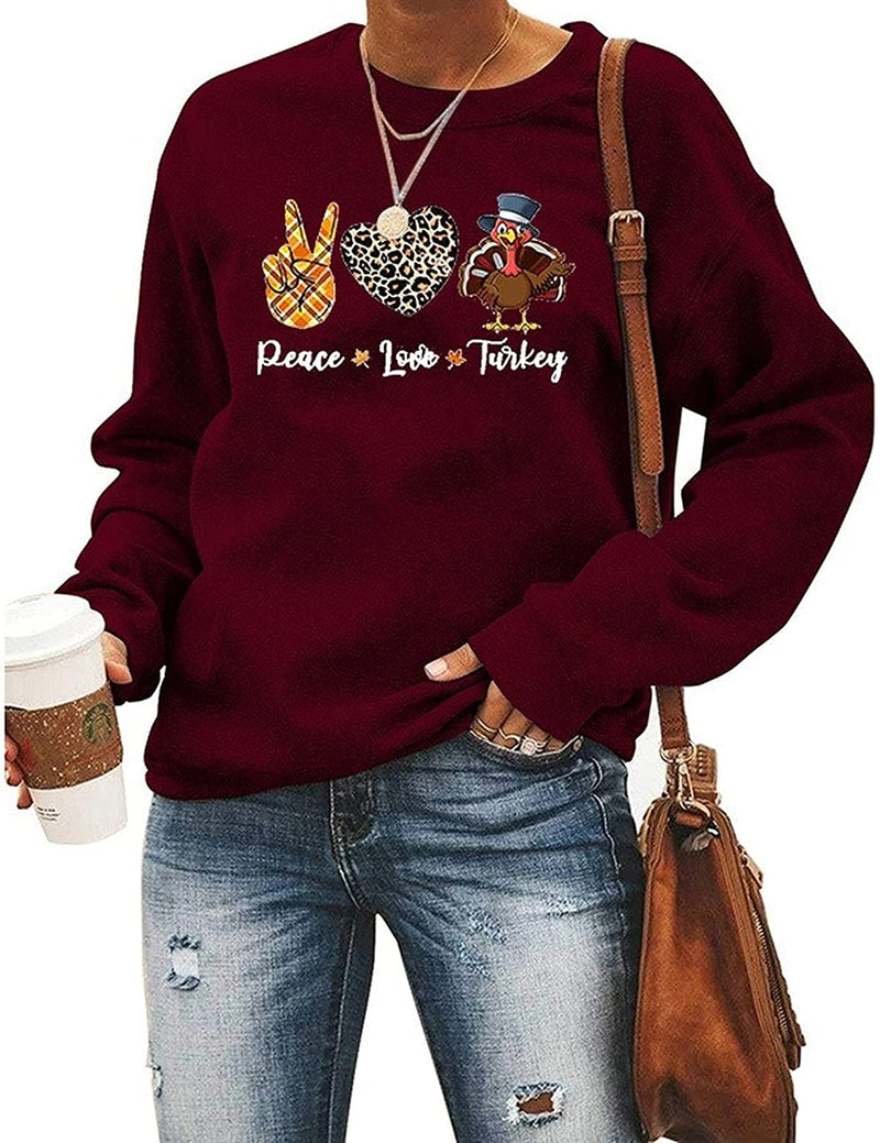 Sweat-shirt Peace Love Turkey pour femme, vêtement graphique de Thanksgiving