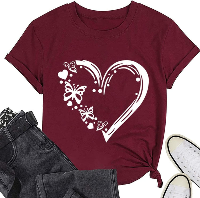 Butterfly Heart T-Shirt Women Valentines Day Gift Tees