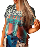 Women Short Sleeve Floral Print Shirt Tops Bohemian Tee Shirt