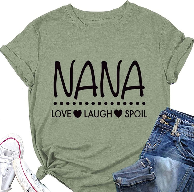 Women Mother's Day T-Shirt Love Laugh Spoil Grandma Tees