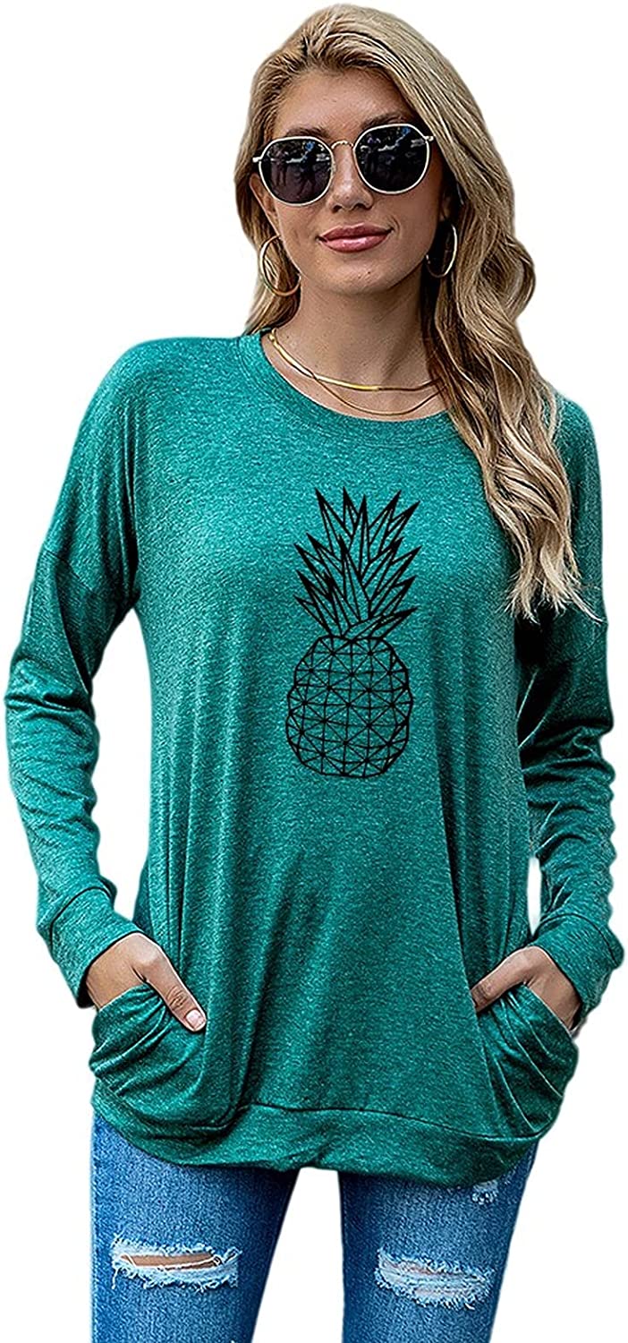 Women Pineapple Shirt Long Sleeve Graphic Blouse with Pockets