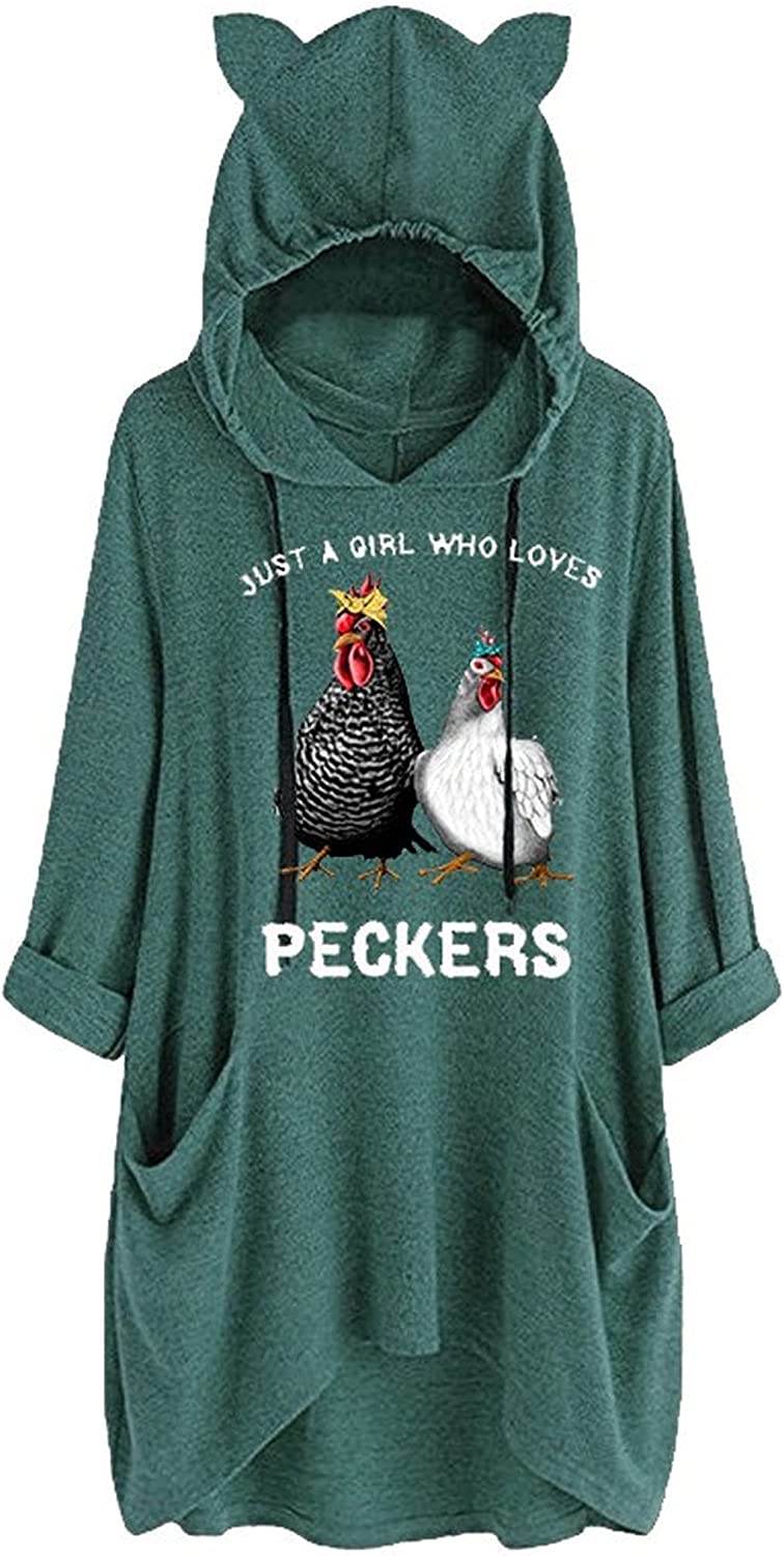 Pecker Shirt for Women Just A Girl Who Loves Peckers 3/4 Sleeve Knitting Hoodies with Pockets