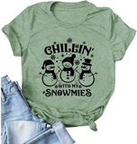 Women Chillin with My Snowmies Christmas Crew Shirt Cool Xmas Tee