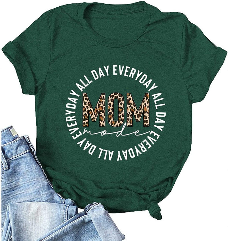 Women Mom Mode All Day Everyday T-Shirt Leopard Mom Shirt