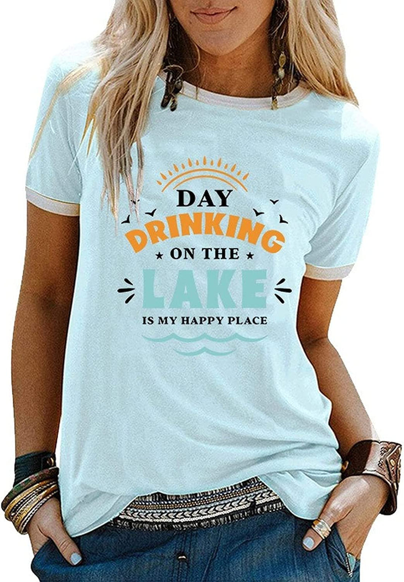 Women Day Drinking Shirt Day Drinking On The Lake is My Happy Place Tees