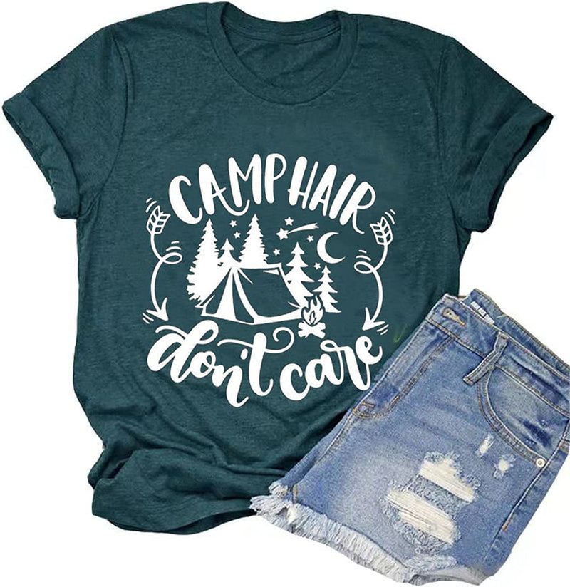 Women Camping Hair Don't Care T-Shirt Camping Gift for Women
