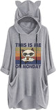 Women THIS IS ME ON MONDAY Shirt Cat Ears Hoodie with Pockets